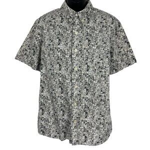 Kennington Mens Short Sleeve Button-Up Shirt Size Large L Gray White Collar EUC